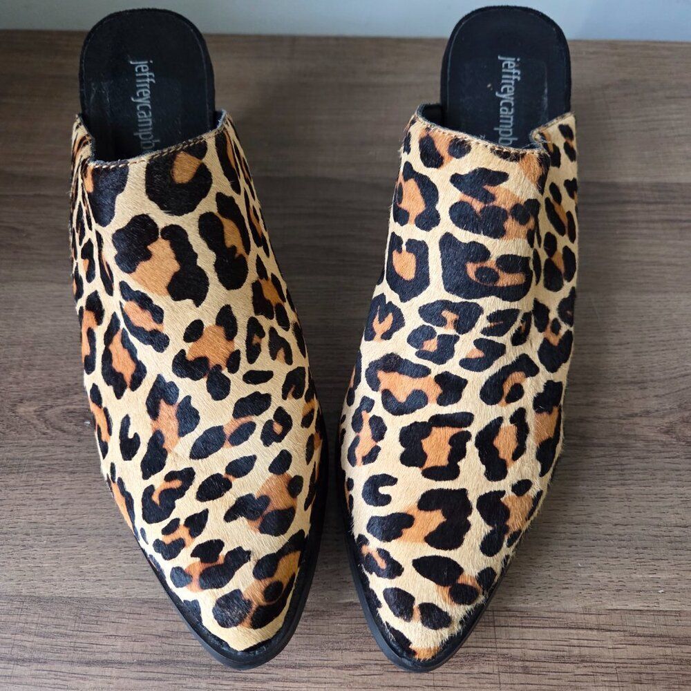 EUC JEFFREY CAMPBELL GENUINE LEATHER UPPER ANIMAL PRINT POINTY HEELED MULES 9.5 - Picture 7 of 15